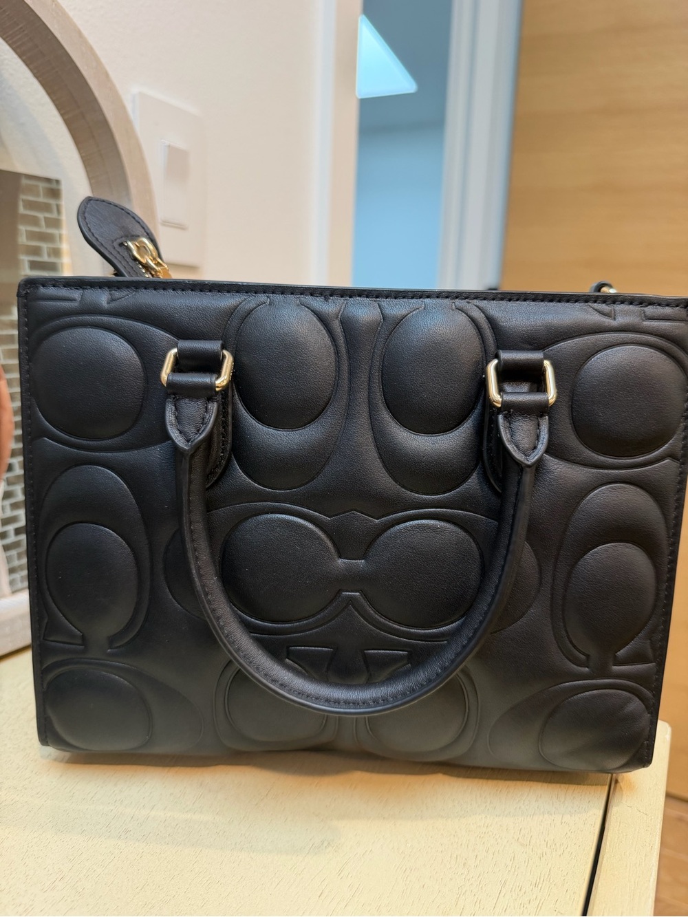 Coach Black Quilted Signature Leather Satchel with Gold Hardware - Picture 3 of 3
